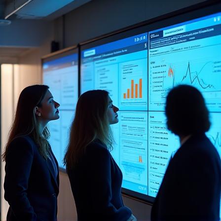 Team of experts analyzing data dashboards for growth